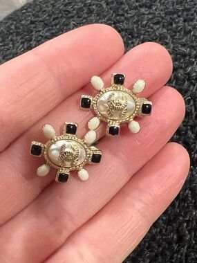 Gold, Black and Cream Vintage-Inspired Statement Earrings